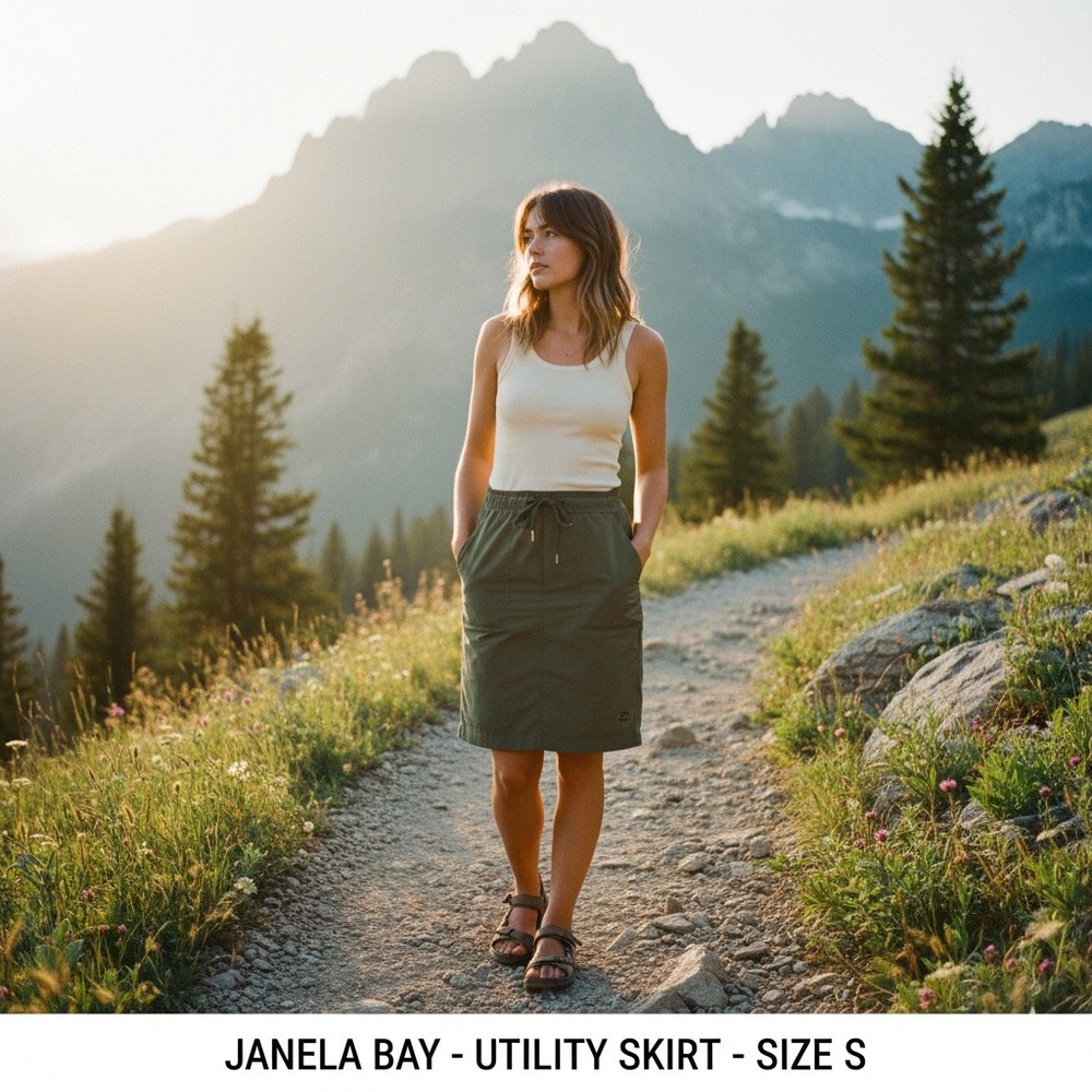 Janela Bay Womens Utility Skirt S Olive Green Gorpcore Hiking Drawstring Pockets